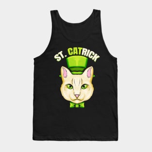 Cat With Green Loop And Cylinder Hat St Catrick Patricks Day Tank Top